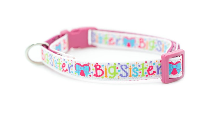 Big Sister Cat Collar 3/8 wide Bow breakaway buckle safety collar big sis cat collar kitten collar pink cat collar new baby zdjęcie 6