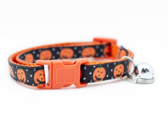 Halloween Jack O Lantern Pumpkin Cat Collar - 3/8" wide - fall cat collar - autumn cat collar - kitten collar - spooky cat collar - kitty