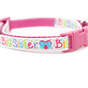 Big Sister Cat Collar 3/8 wide Bow breakaway buckle safety collar big sis cat collar kitten collar pink cat collar new baby zdjęcie 2