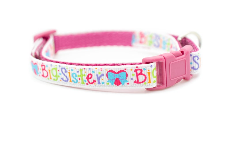 Big Sister Cat Collar 3/8 wide Bow breakaway buckle safety collar big sis cat collar kitten collar pink cat collar new baby zdjęcie 2