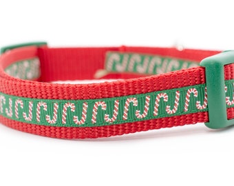 Candy Cane Dog Collar - 5/8 or 3/4 wide - Christmas dog collars - holiday dog collar - winter dog collar - festive snowflake