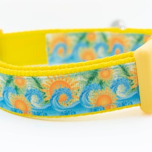 Summer Surf - 1 inch wide collar - buckle or martingale collar - nautical dog collar - summer dog collar - sunny dog collar - ocean waves image 1