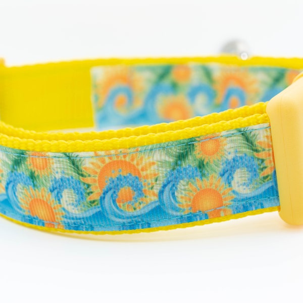 Summer Surf - 1 inch wide collar - buckle or martingale collar - nautical dog collar - summer dog collar - sunny dog collar - ocean waves