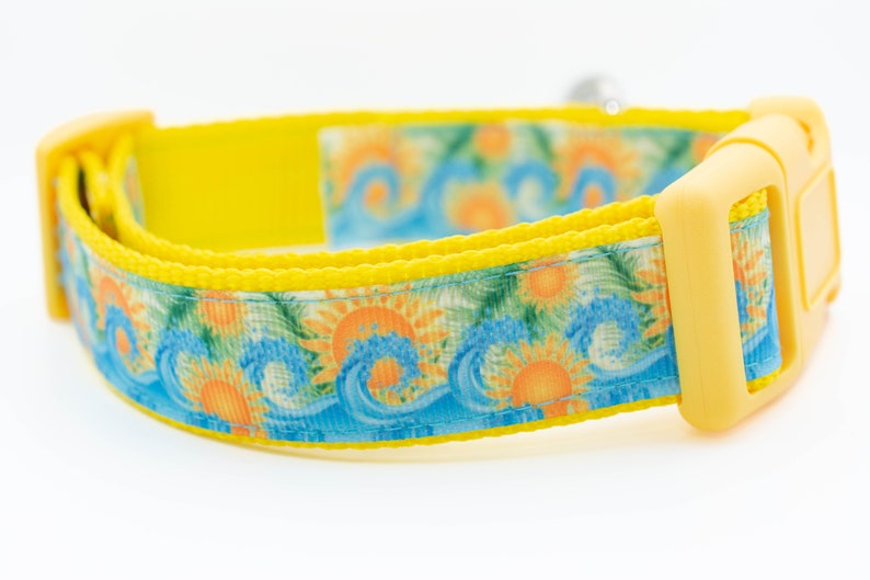Summer Surf - 1 inch wide collar - buckle or martingale collar - nautical dog collar - summer dog collar - sunny dog collar - ocean waves image 1