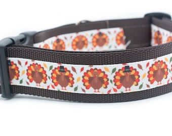 Pilgrim Turkey Dog Collar - 1.5 inch wide -  fall dog collar - buckle or martingale