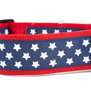 Navy American Star 2 inch wide Dog Collar - buckle or martingale collar - patriotic dog collar - star dog collar - 4th of july collar