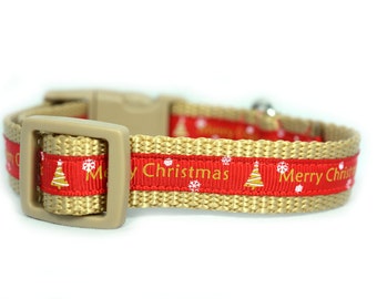 Red Merry Christmas Dog Collar - 3/4 inch wide - Holiday trees