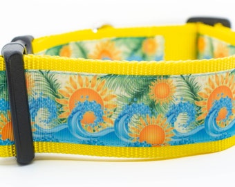 Summer Surf - 2 inch wide collar - buckle or martingale collar - nautical dog collar - summer dog collar - sunny dog collar - ocean waves