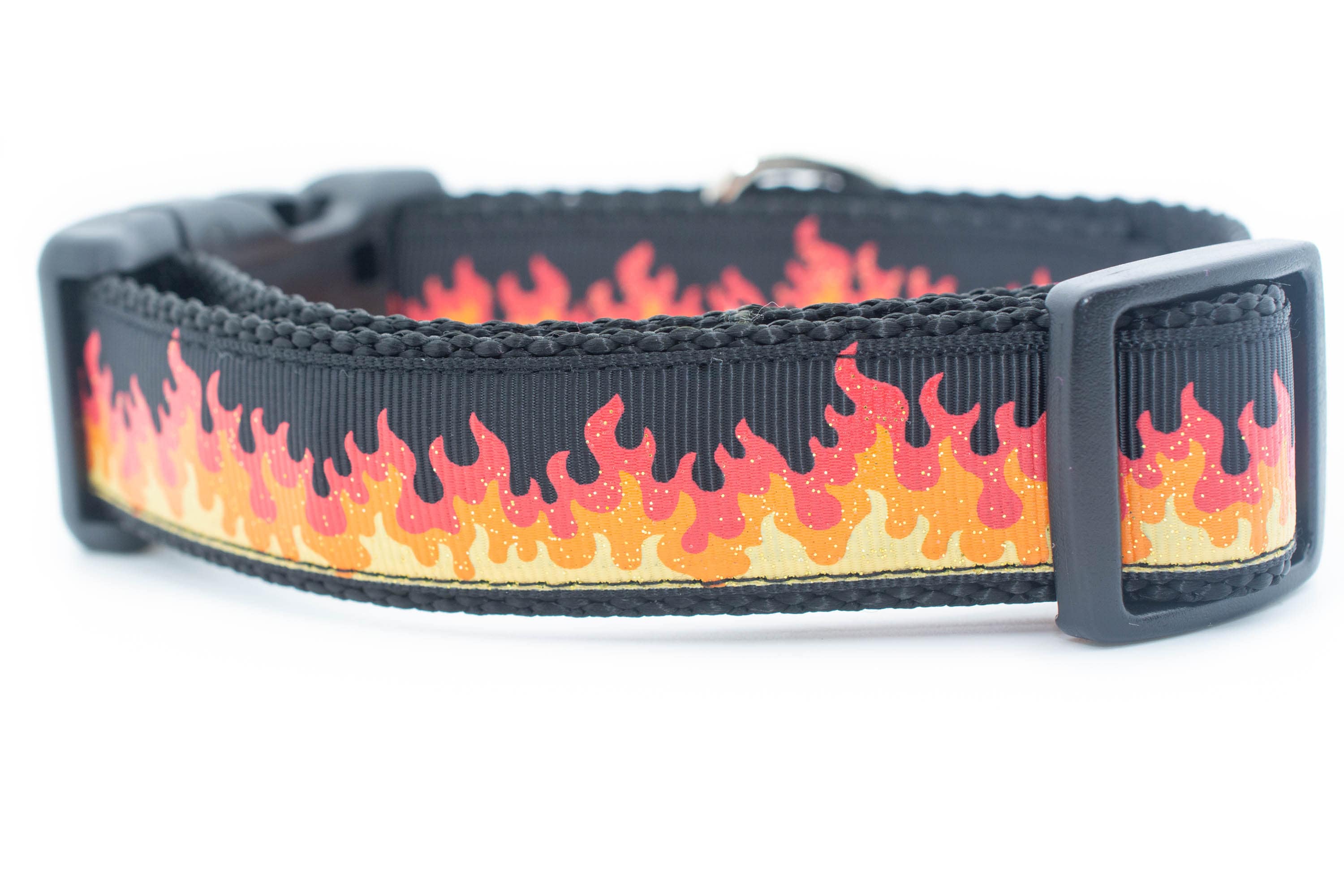 Flame Dog Collar - 1" Inch Wide Glittery Fire Dog Collar Boy Buckle Or Martingale Adjustable Fun