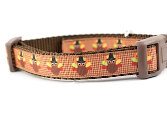 Thanksgiving Dog Collar - Plaid Turkey -  5/8 or 3/4 inch wide