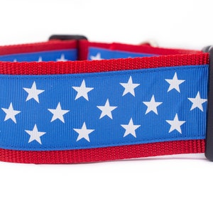 Royal Blue American Star 2 inch wide Dog Collar - buckle or martingale collar - patriotic dog collar - star dog collar - 4th of july collar