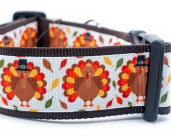 Pilgrim Turkey Dog Collar - 2 inch wide - Thanksgiving dog collar - fall dog collar - holiday dog collar - autumn - fall leaves - holiday