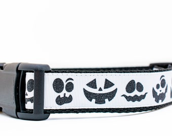Spooky Pumpkin Face Dog Collar - 1 inch wide - buckle or martingale - Fall Halloween
