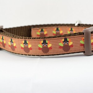 Thanksgiving Dog Collar - Turkey Dog Collar - Plaid Dog Collar - 5/8 or 3/4 inch wide - Autumn dog collar - fall dog collar - brown dog
