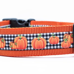 Plaid Pumpkin Dog Collar - Autumn Dog Collar- 1.5 inch wide - buckle or martingale collar - Fall dog collar - Halloween dog collar - orange