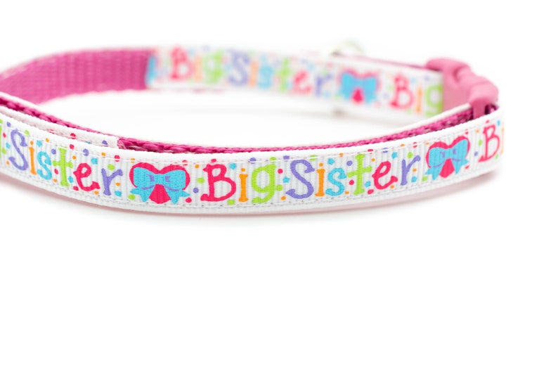 Big Sister Cat Collar 3/8 wide Bow breakaway buckle safety collar big sis cat collar kitten collar pink cat collar new baby zdjęcie 3