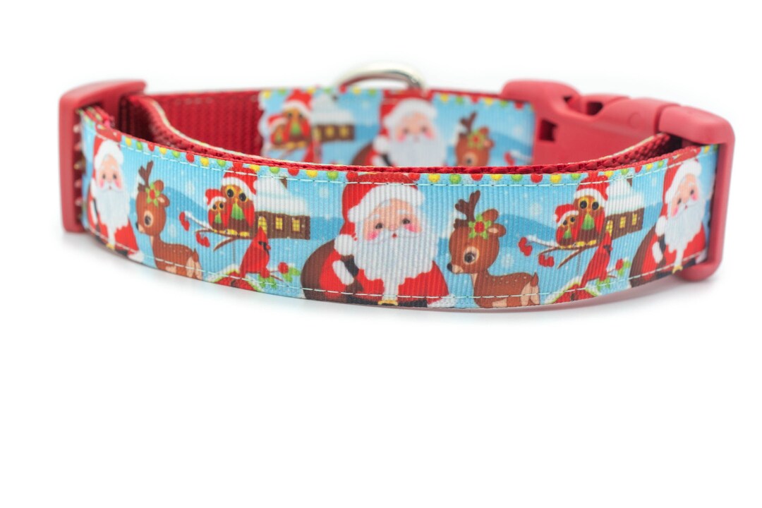 Santa Dog Collar 1 Inch Wide Buckle or Martingale Collar Christmas Dog Collar Holiday Dog Collar