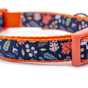 Navy Leaves Fall Dog Collar - 5/8 or 3/4" inch wide - buckle or martingale collar - halloween collars - thanksgiving collar - fall - autumn
