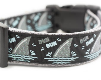 Dun Dun Shark Dog Collar - 1 inch wide - buckle or martingale collar - summer dog collars - nautical dog collar - beach dog collar - ocean