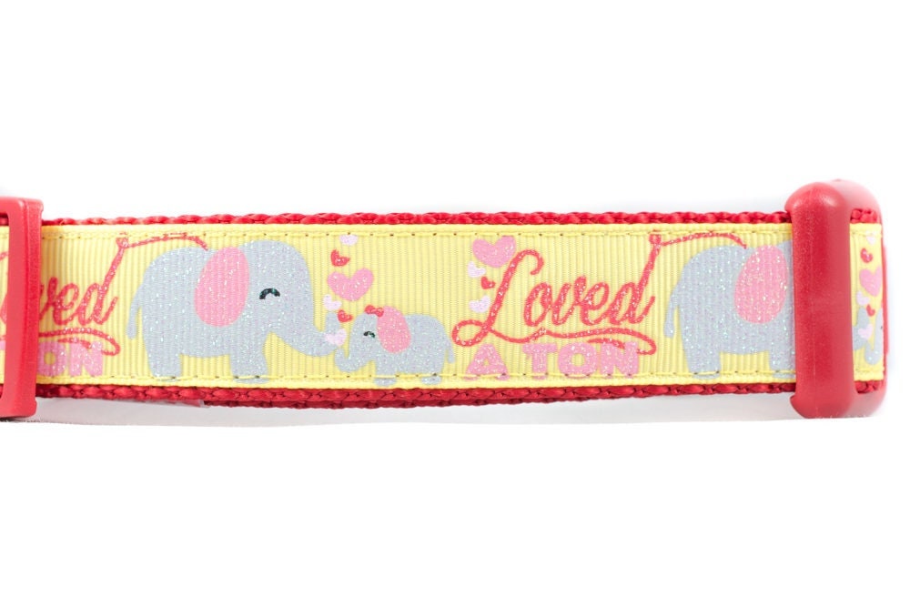 Lemon Loved A Ton Elephant Dog Collar - 1 Inch Wide Buckle Or Martingale Collar Valentines Day Dog Hearts Valentine