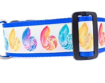 Nautilus Dog Collar - 2 inch wide collar - buckle or martingale collar - nautical dog collar - summer dog collar - ocean collar - sea shell