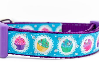 Cupcake Delight Dog Collar - 1 inch wide Dog Collar - buckle or martingale collar - large dog collar - cute collar - polka dot - girl dog