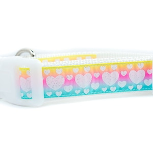 Pastel Dog Collar - 1 inch wide - rainbow dog collar - hearts dog collar - valentines dog collar - valentines day dog collar - white collar