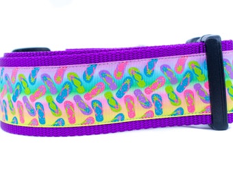 Summer Flip Flops Dog Collar - 2 inch wide collar - buckle or martingale collar - beach dog collar - tropical collar - girl dog collar - big