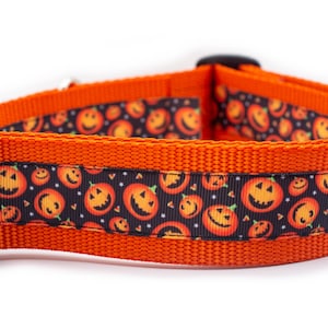 Happy Jack-o-lantern Dog Collar - Pumpkin Dog Collar- 1.5 inch wide - buckle or martingale collar - Fall dog collar - Halloween dog collar