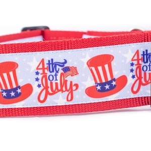 Patriotic Hat 4th of July 2 inch wide Dog Collar - buckle or martingale collar - patriotic dog collar - american dog collar - flag collar