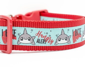 Shark Dog Collar - 1.5 inch wide - buckle or martingale collar - ocean dog collars - nautical collar - boy dog collar - i bite collar - XL