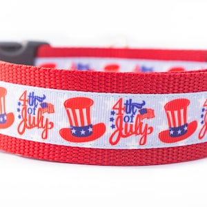 Patriotic Hat 4th of July 1.5 inch wide Dog Collar - buckle or martingale collar - patriotic dog collar - american dog collar - flag collar