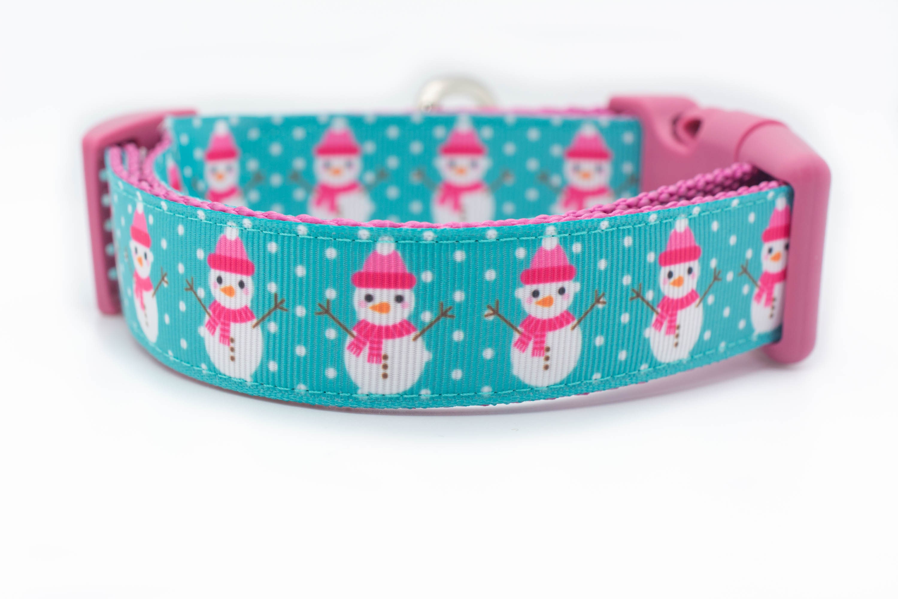 Pink Snowman Dog Collar - 1 Wide Christmas Holiday Winter