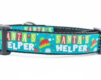 Christmas Dog Collar - 1 inch wide - Santas Helper dog collar - winter dog collar - holiday dog collar - gifts for dogs - elf - snowflake