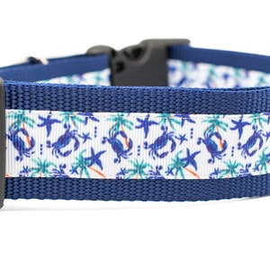 Seashore Crab Dog Collar - 1.5 inch wide - buckle or martingale collar - tropical collar - palm tree collar - starfish dog collar - summer