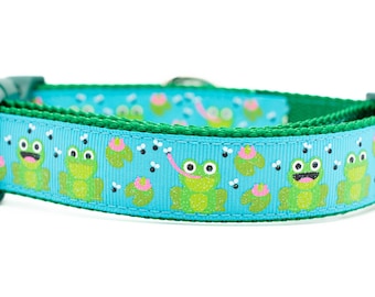 Silly Frog Dog Collar - 1 inch wide - buckle or martingale collar - funny dog collars - summer dog collar - cute dog collar