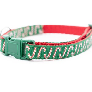 Candy Cane Cat Collar - 3/8&quot; wide - Christmas Collar - breakaway cat collar - safety buckle cat collar - holiday collar - christmas
