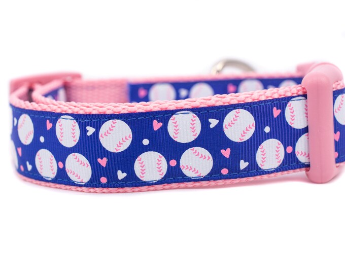 Pink Baseball Dog Collar 1 Inch Wide Buckle or Martingale Etsy