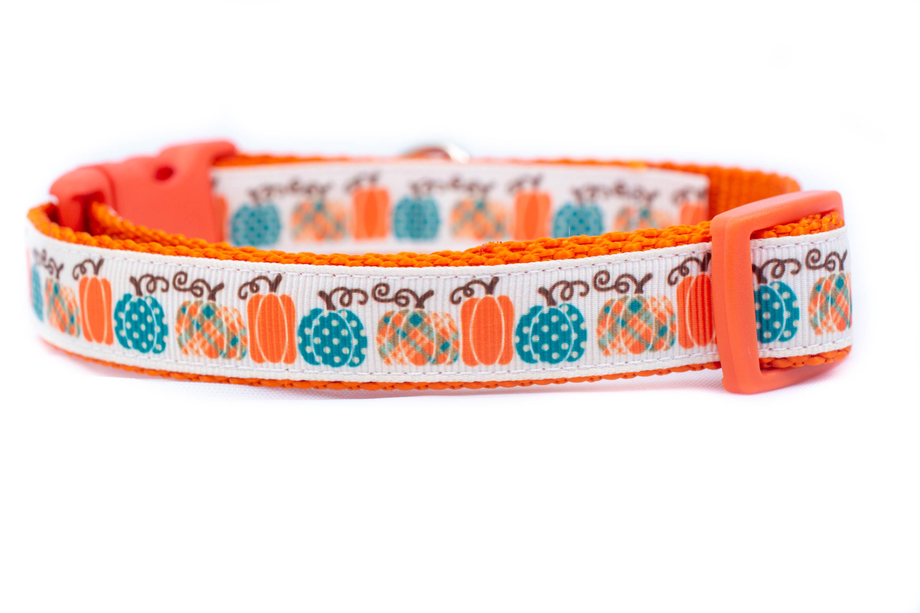 Fall Dog Collar - Teal Pumpkin Halloween 5/8 Or 3/4 Inch Wide Thanksgiving Plaid