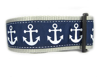 Anchor Dog Collar - 2 inch wide - buckle or martingale - summer dog collar - large breed collar - nautical dog collar - beach dog collar