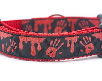 Spooky Blood Splatter Dog Collar - Halloween Dog Collar - Horror Dog Collar - 1 inch wide - buckle or martingale collar - Blood spatter