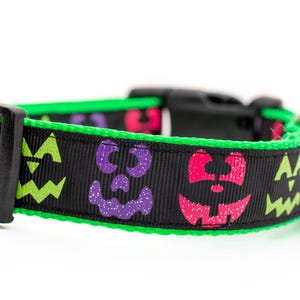 Lime Pumpkin Face Dog Collar - Pumpkin Dog Collar- 1 inch wide - buckle or martingale collar - Fall dog collar - Halloween dog collar