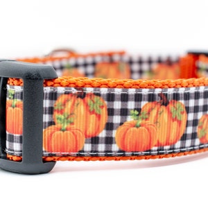 Plaid Pumpkin Dog Collar - Autumn Dog Collar- 1 inch wide - buckle or martingale collar - Fall dog collar - Halloween dog collar - orange