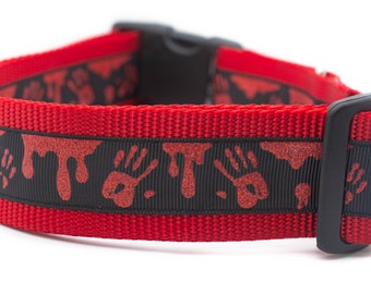 Spooky Blood Splatter Dog Collar - Halloween Dog Collar - Horror Dog Collar - 1.5 inch wide - buckle or martingale collar - Blood spatter