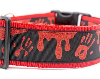 Spooky Blood Splatter Dog Collar - Halloween Dog Collar - Horror Dog Collar - 2 inch wide - buckle or martingale collar - Blood spatter