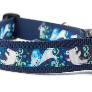 Rays and Sharks Dog Collar - 1.5 inch wide - buckle or martingale collar - summer dog collars - nautical dog collar - beach dog - ocean
