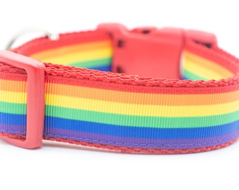 Pride Dog Collar - 1 inch wide - buckle or martingale collar - LGBTQ dog collars - rainbow dog collar - Gay pride dog collar - pride flag