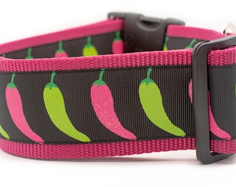 Pink Chili Pepper Dog Collar - 2 inch wide collar - buckle or martingale collar - hot pepper dog collar - cinco de mayo - girl - southwest