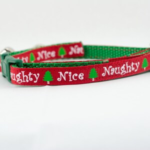 Christmas Cat Collar - 3/8&quot; wide - Naughty or Nice Cat Collar - breakaway cat collar - safety buckle cat collar - holiday cat collar - funny