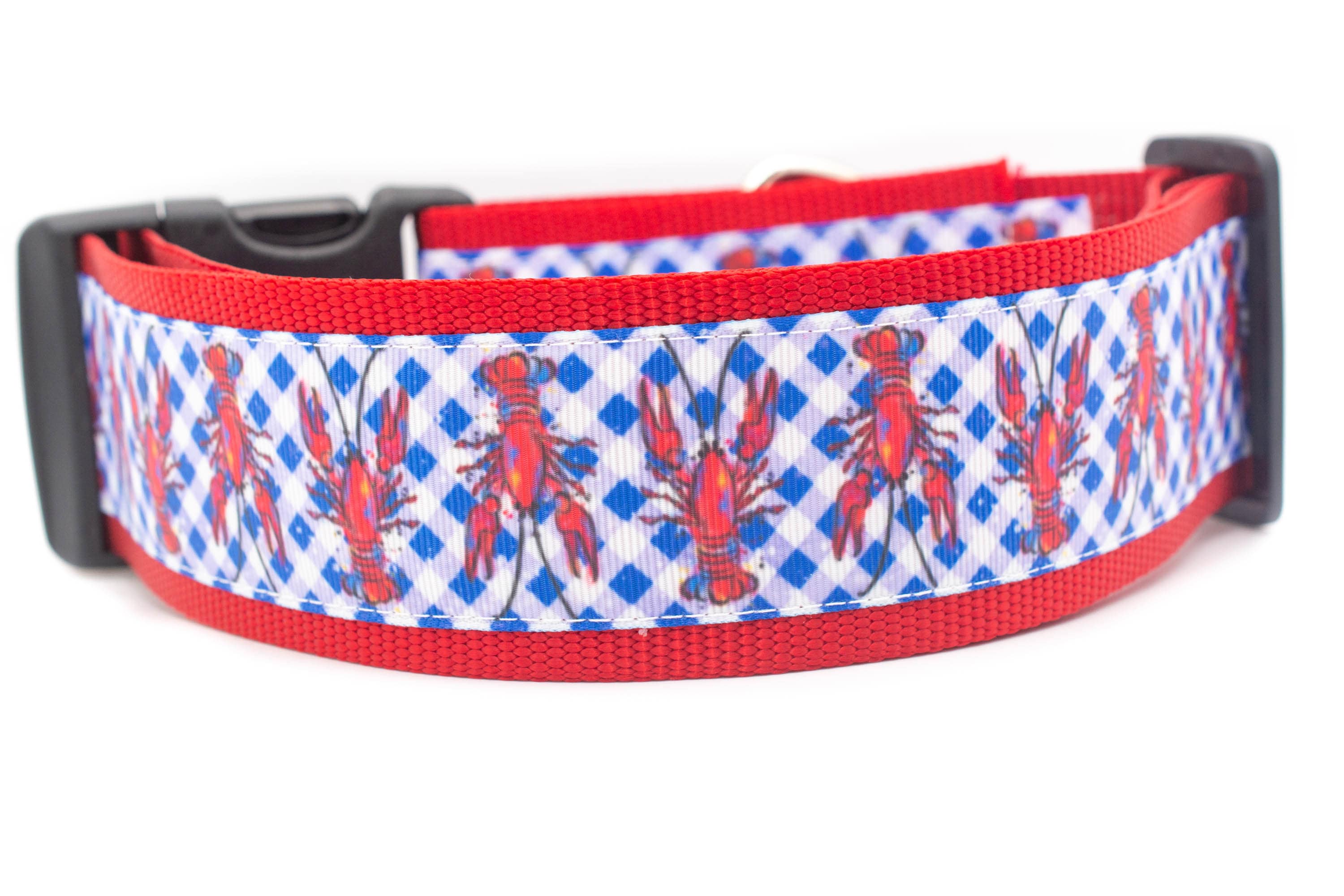 Gingham Lobster Dog Collar - 2 Inch Wide Buckle Or Martingale Collar Nautical Dog Summer Red Plaid